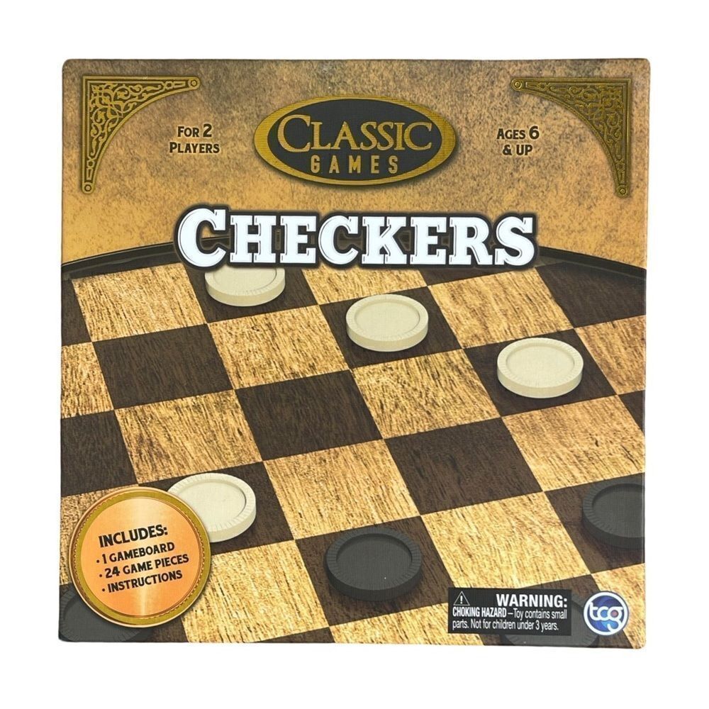 TCG Classic Games Wood Checkers Set | Board & 25 Game Pieces NWT